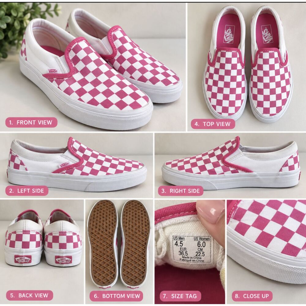 Vans Classic Slip-On Pink White Checkerboard Sneakers Women's Size 6
